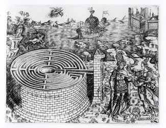 La légende de Thésée avec un détail du labyrinthe crétois